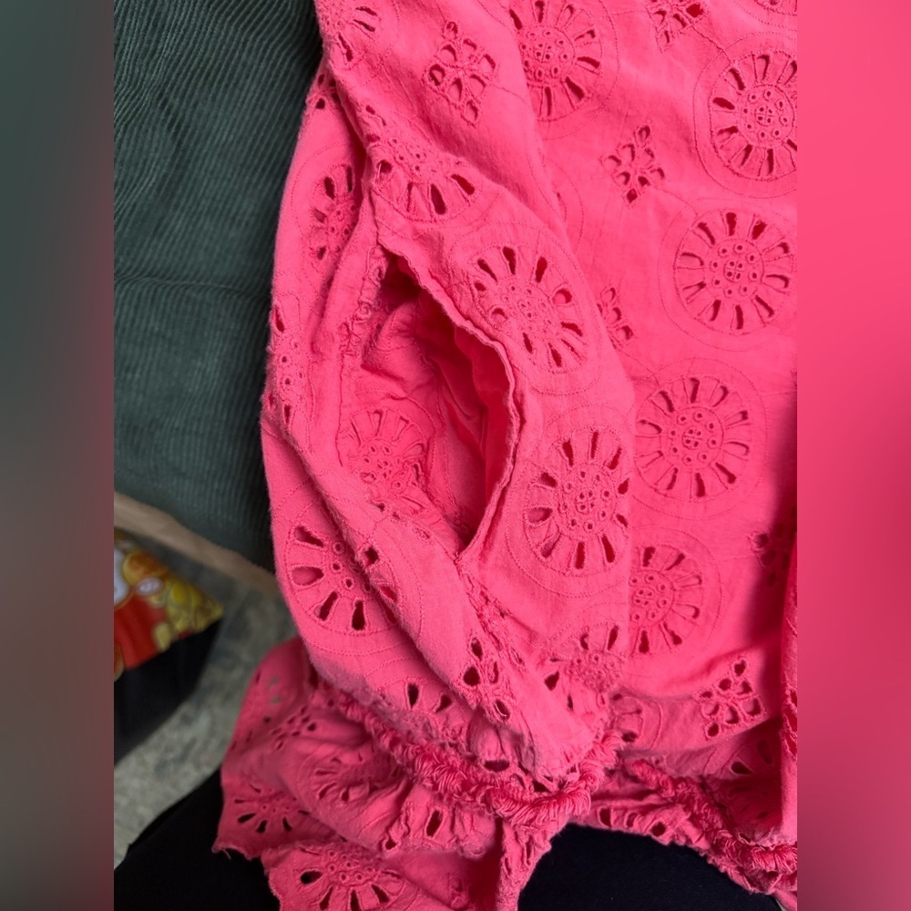 Anthropologie Eyelet Ruffle Dress with beaded sleeve and pockets - Picture 11 of 13